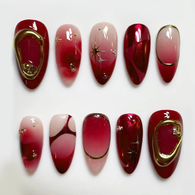 Resin Art Online - 24 pcs Kuku Palsu Almond Merah
