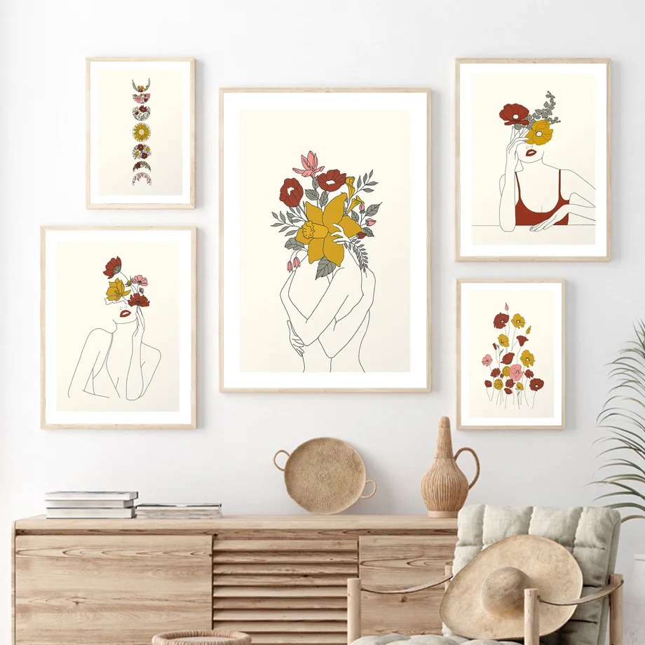 Resin Art Online - Poster Gadis Abstrak Garis Nordik dengan