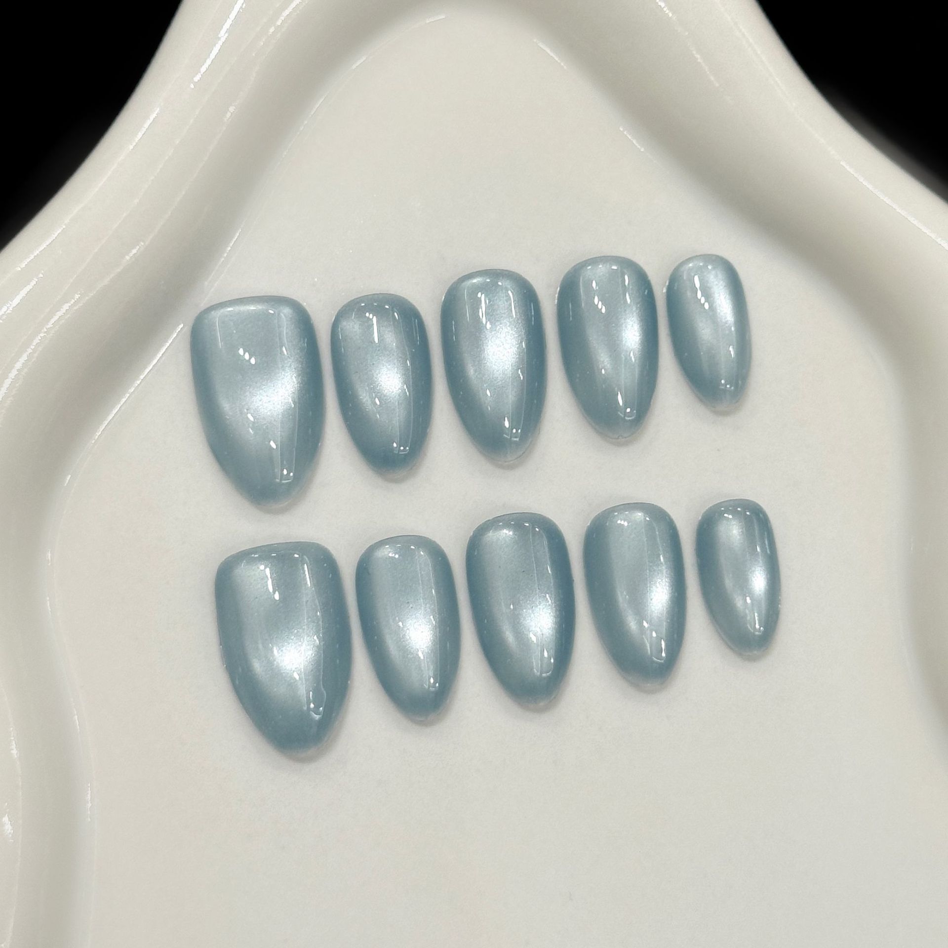 Resin Art Design - 10Pcs Kuku Palsu Biru Cat Eye