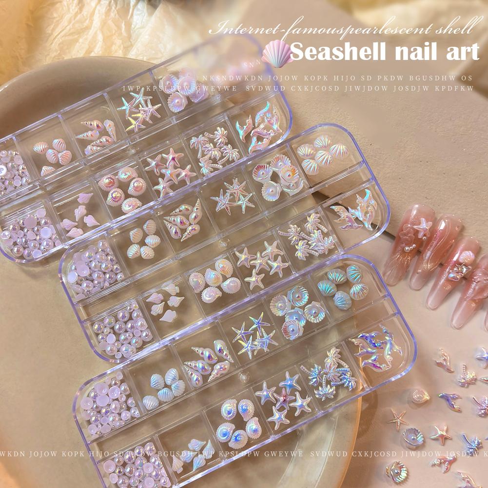 Resin Art Beach Theme - 12 Kotak/Isi 12 Buah Hiasan Kuku