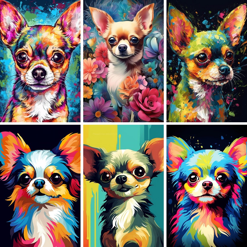 Resin Art Wallpaper - 5D anjing Chihuahua DIY lukisan berlian,