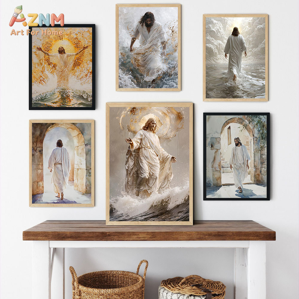 Resin Art On Canvas - AZNM Yesus Kristus Lukisan Kanvas Berjalan