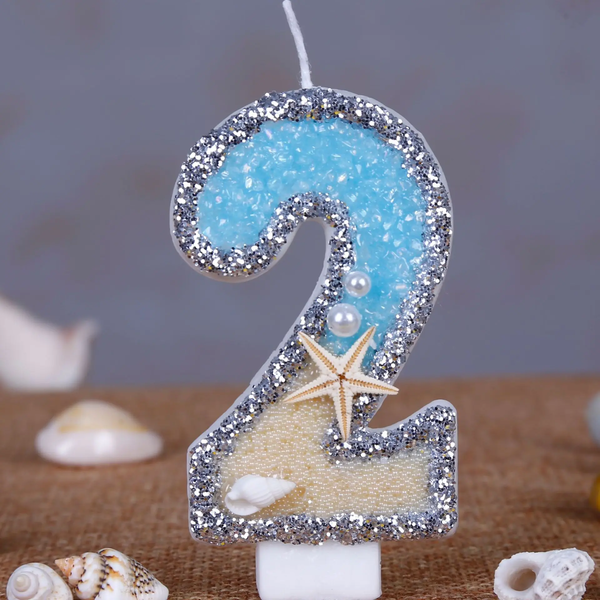 Resin Art Beach Theme - Lilin Glitter Nomor 0-9 Lilin Dekorasi