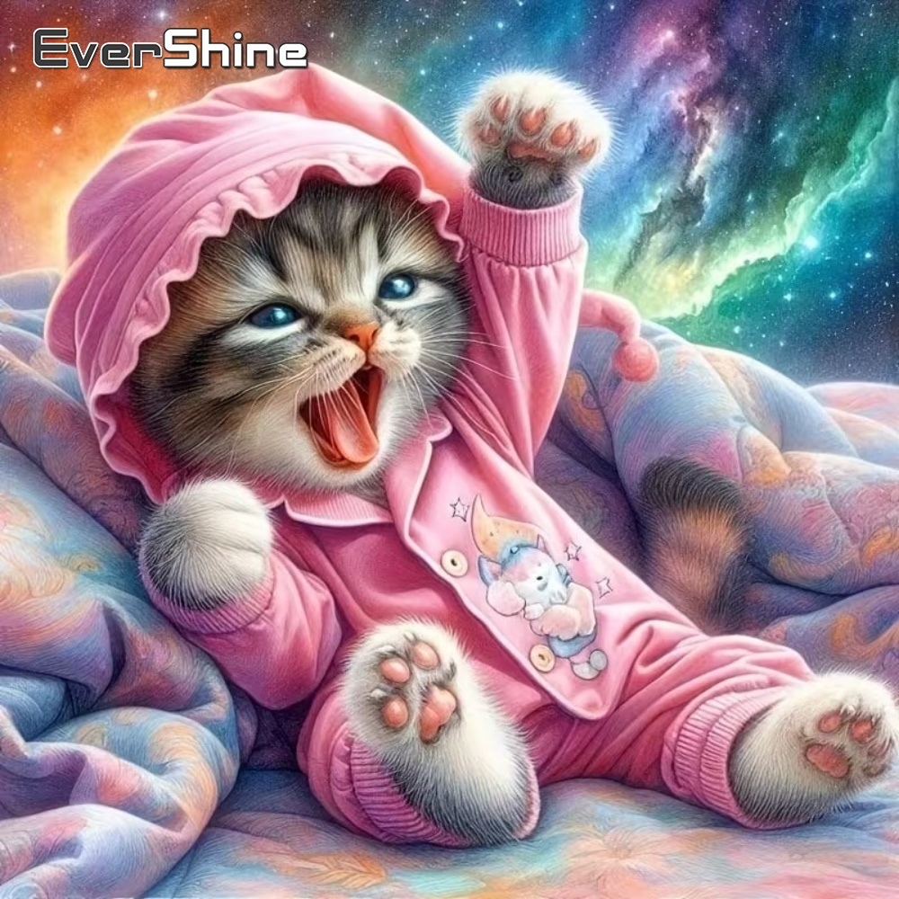 Resin Art Wallpaper - EverShine Lukisan Berlian Motif Kucing Terbaru