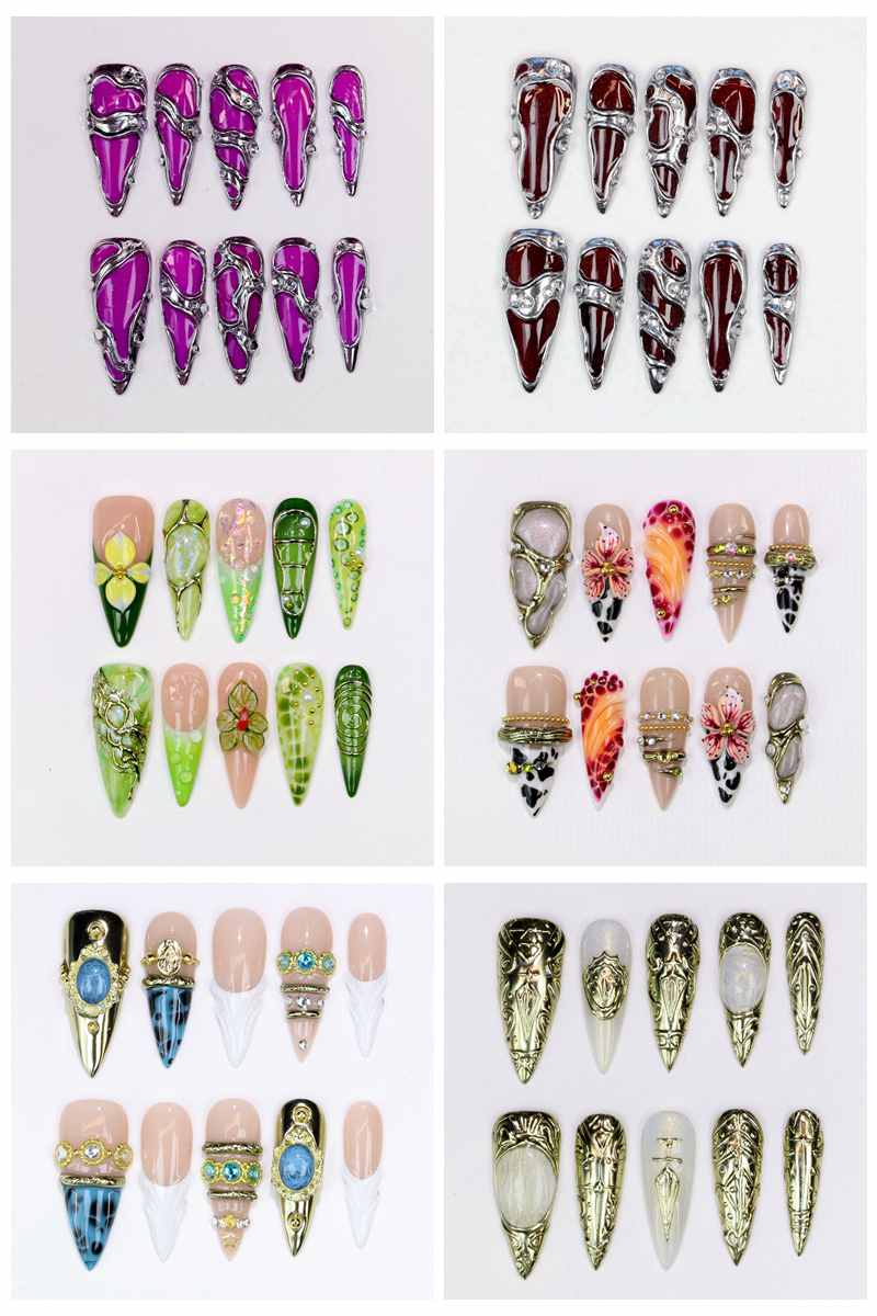 Resin Art Design - 10Pcs Kuku Palsu Stiletto Panjang Mengkilap