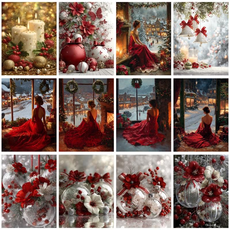 Resin Art On Canvas - CHENISTORY Kit Lilin Natal Mewarnai Berdasarkan