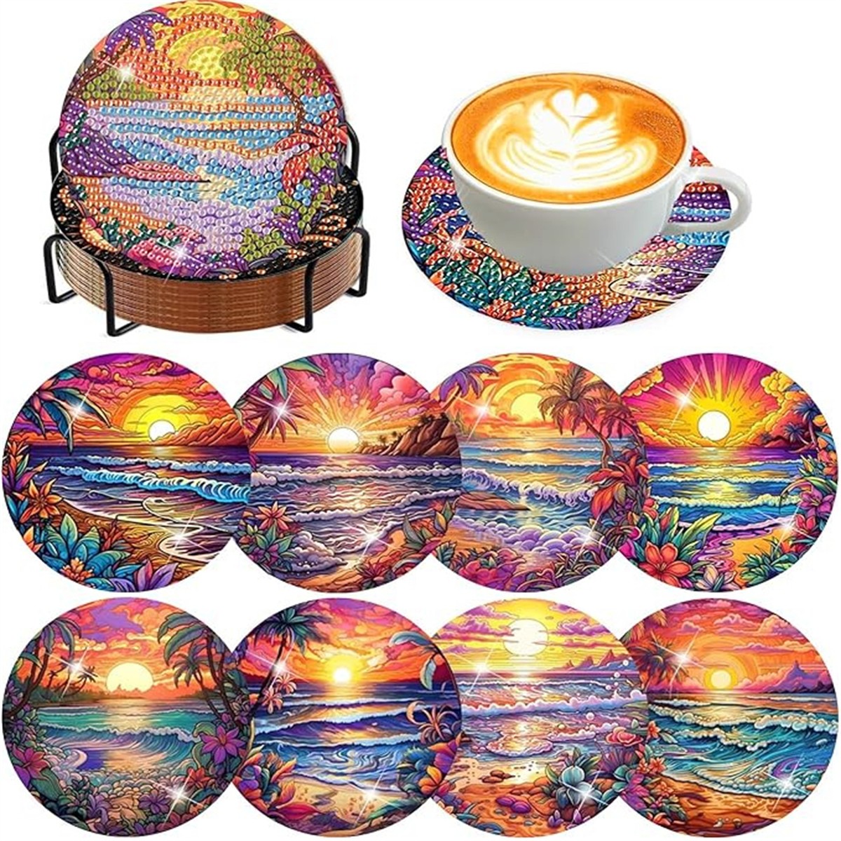 Resin Art Coasters - 8 Buah/Set Set Tatakan Gelas Berpola