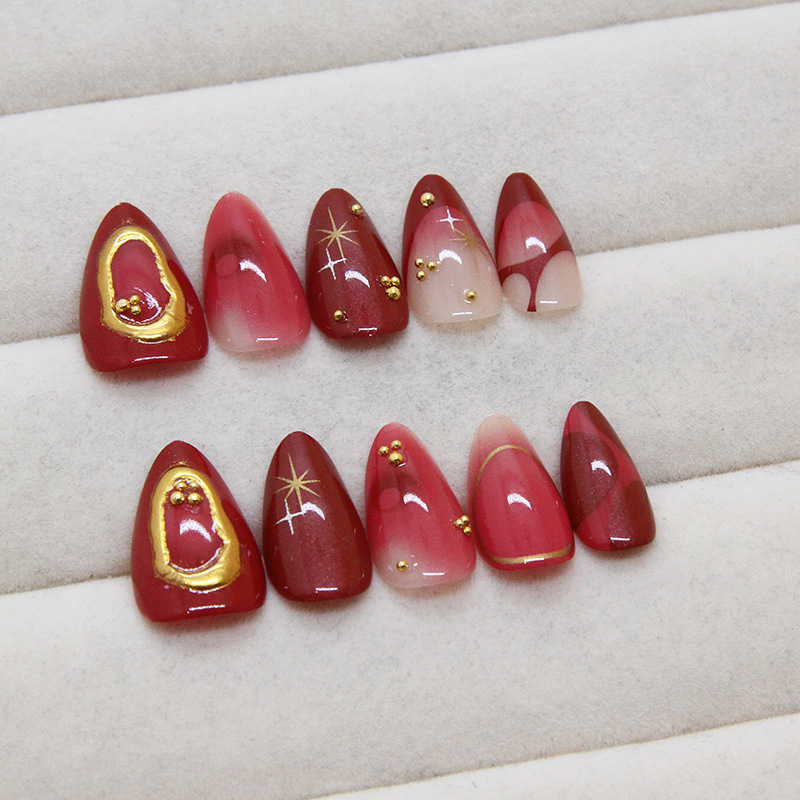 24 pcs Kuku Palsu Almond Merah - Resin Art Online ulasan dan harga