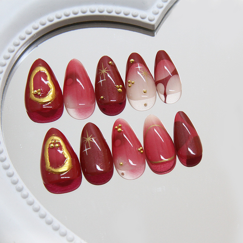 24 pcs Kuku Palsu Almond Merah - Resin Art Online ulasan dan harga