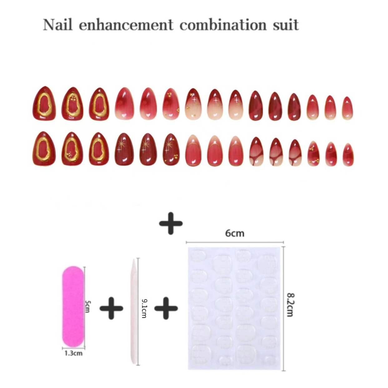 24 pcs Kuku Palsu Almond Merah - Resin Art Online ulasan dan harga