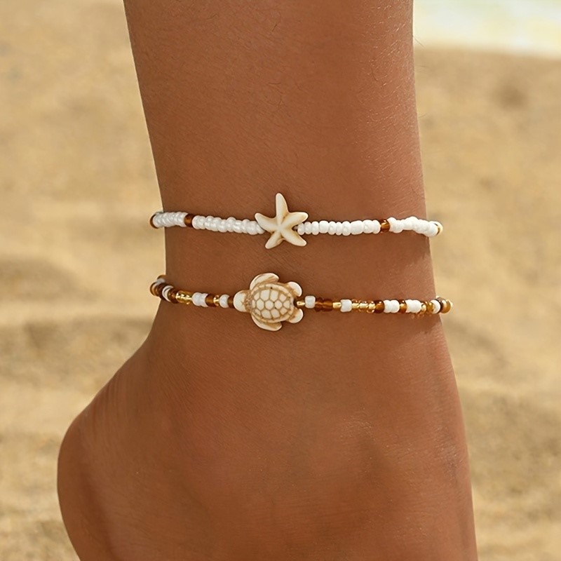 2 Buah Gelang Kaki Liontin Des - Resin Art Beach Theme ulasan dan harga