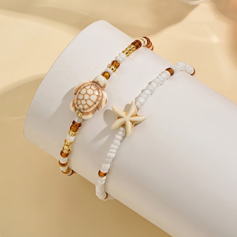 2 Buah Gelang Kaki Liontin Des - Resin Art Beach Theme ulasan dan harga